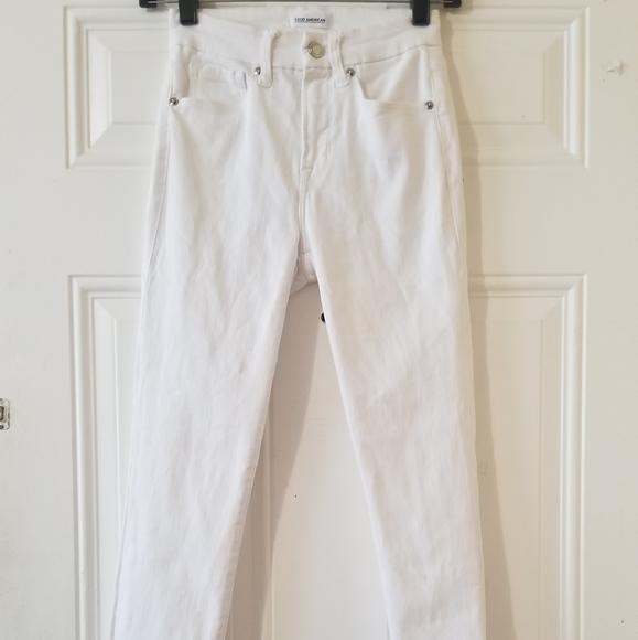Good American Good Leg Crop High Rise White Cascade Hem Size 25 - Picture 4 of 16